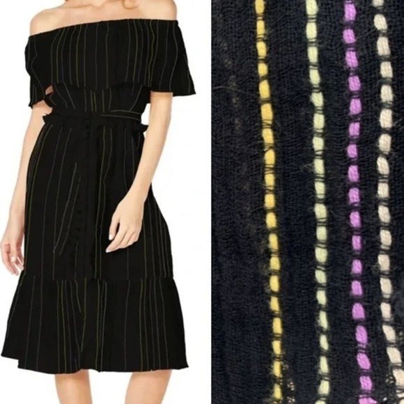 NWT Michael Stars Beach Stripe Ruffle Neck Belted Cotton Midi Dress small - Picture 1 of 5